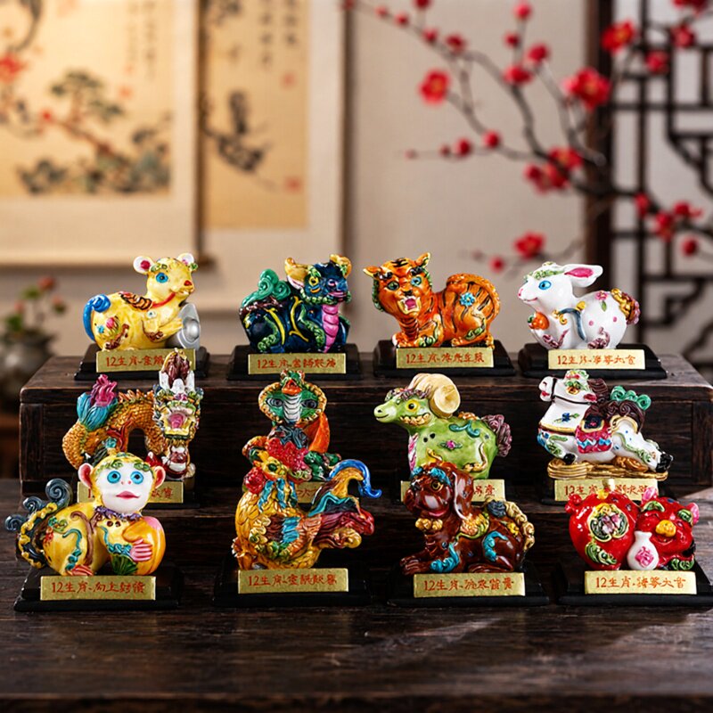 复古十二生肖吉祥物小泥人泥塑手绘工艺树脂摆件中国特色纪念礼品