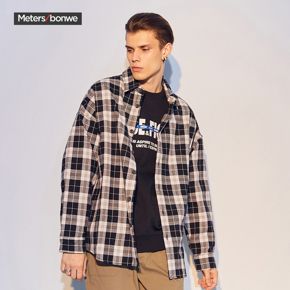 美特斯邦威2019冬装男衬衫复合格子加绒加厚时尚百搭男衬衫723282