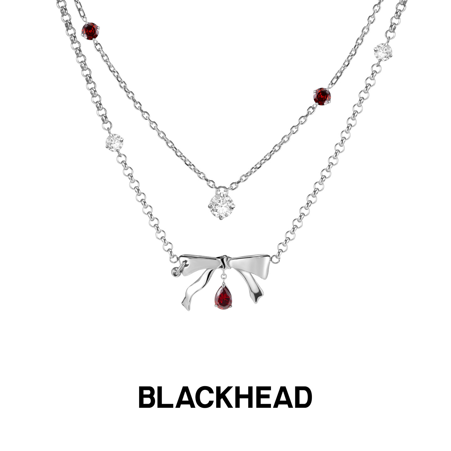 BLACKHEAD/黑头新款坏浪漫系列坏石榴籽蝴蝶结银色双层叠戴项链女