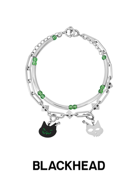 BLACKHEAD/黑头情侣双层手链男士猫咪吊坠女生甜酷送礼可爱双层