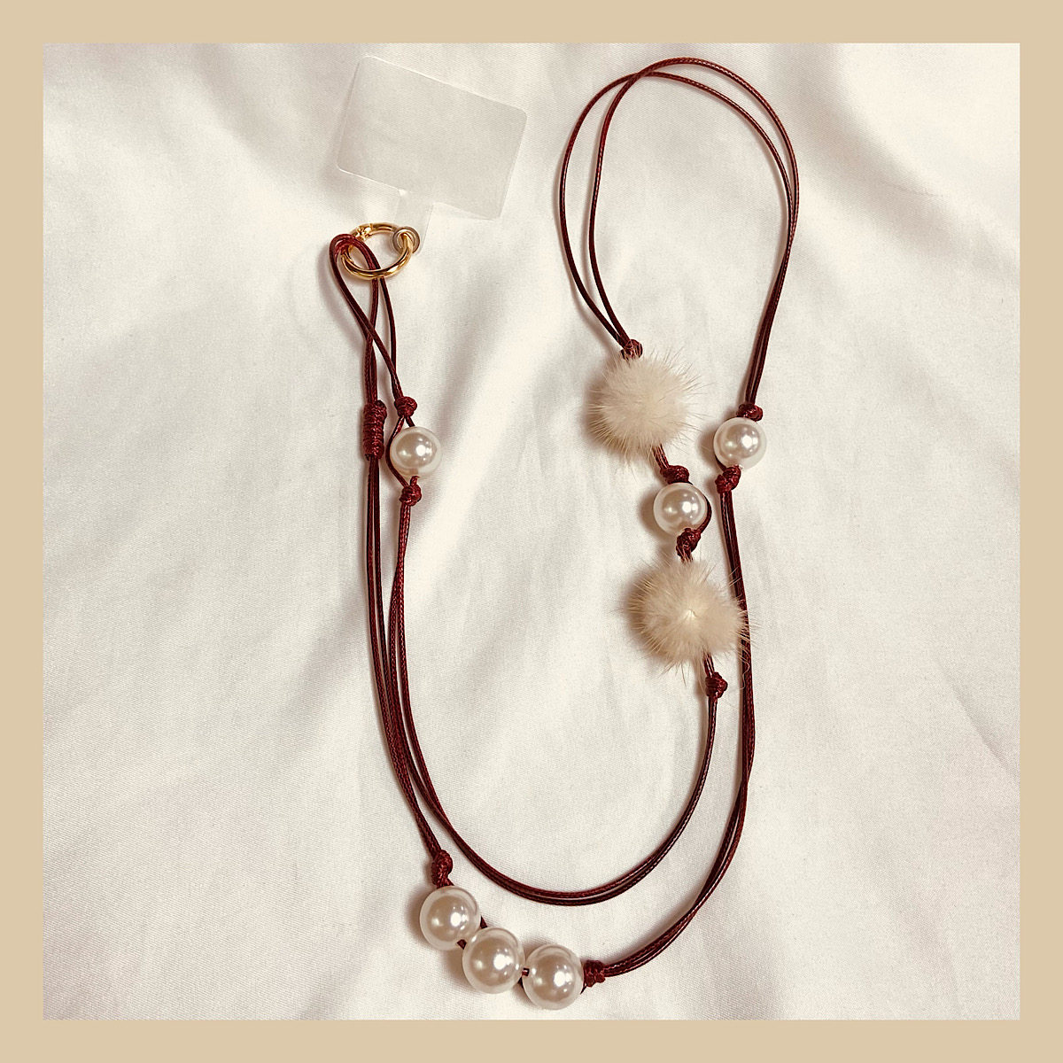 时尚高级感毛球珍珠挂绳斜挎可背垫片肩带斜背链长