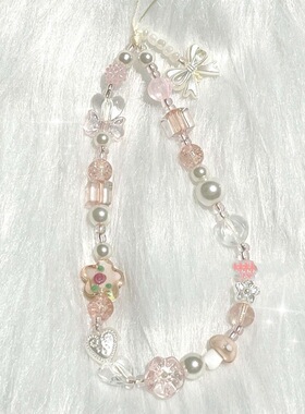 原创甜美琉璃小花手工串珠小众ccd相机拍立得挂件防掉包包手腕绳