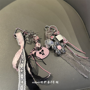 甜美ins可爱蝴蝶结花朵包包挂链车钥匙书包挂坠airpods耳机壳挂饰