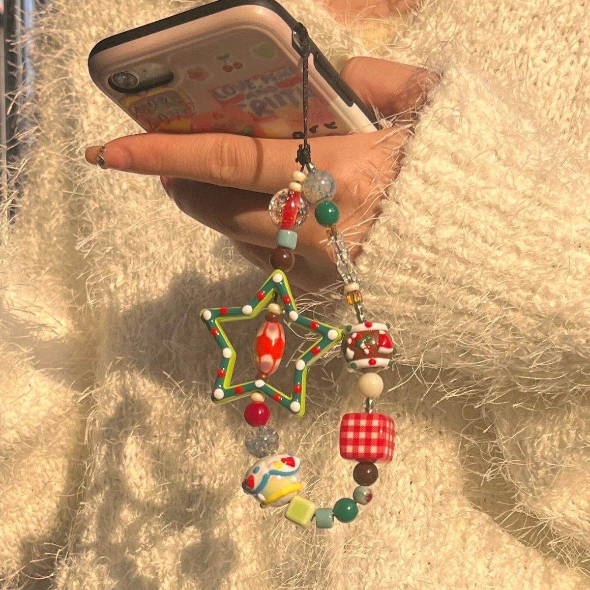 圣诞氛围感手绘星星壳链条ccd相机挂绳diy手串珠咕本包包装饰