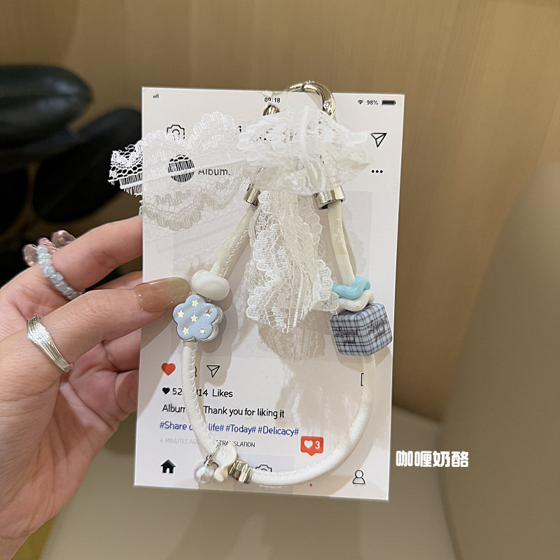 韩系ins甜美芭蕾风蕾丝挂绳创意个性小众时髦新款手腕绳饰品