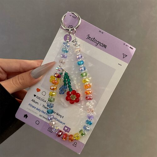 彩虹挂链水晶串珠链女多巴胺爆闪手工挂绳包包挂件汽车钥匙扣