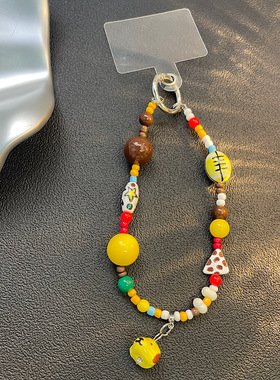 橄榄球黄色小狗壳挂绳ccd相机挂件配饰彩色童趣diy手串珠包挂