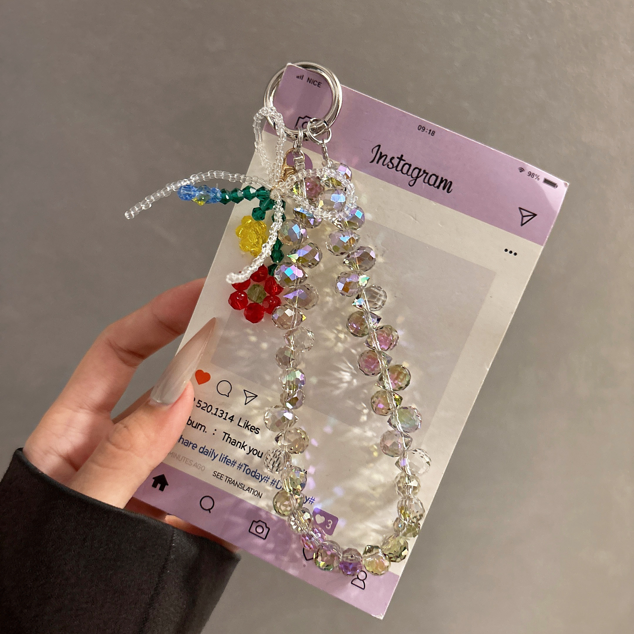 浪漫紫水晶串珠链编花挂链挂件钥匙扣装饰品手提链条