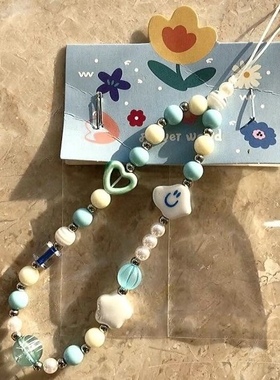 小清新奶蓝色云朵cdd相机手绳diy串珠链挂绳拍立得耳机套挂件