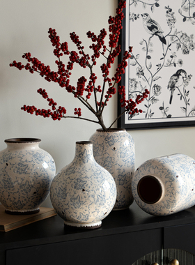 复古仿旧冰裂纹青花瓷花瓶新中式陶瓷高级感客厅玄关插花餐桌摆件