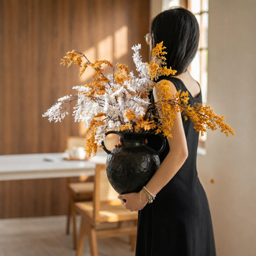 高级感雾凇仿真花束侘寂风摆件