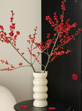 陶瓷花瓶高级感复古黑白色中古水培干花银柳冬青民宿装饰插花摆件