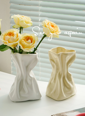 高级感奶油风陶瓷花瓶客厅插花干花鲜花餐桌玄关装饰北欧小众花器