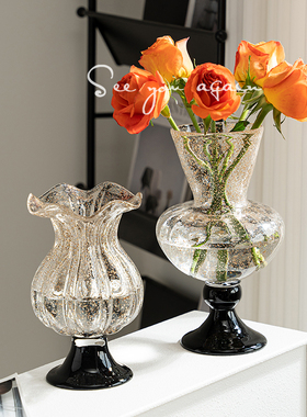 花瓶玻璃高级感法式复古创意设计感小众鲜花插花专用艺术客厅摆件