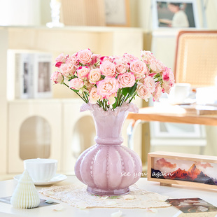 饰品 法式 中古花瓶摆件高级感玻璃芬顿花器客厅插花鲜花餐桌居家装