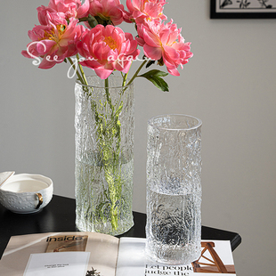 花瓶摆件客厅插花高级感透明玻璃大口径水培鲜花芍药专用餐桌装饰