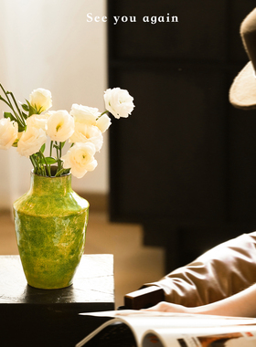 花瓶中古高级感创意侘寂风陶瓷小众插花摆件客厅大小冬青鲜花干花
