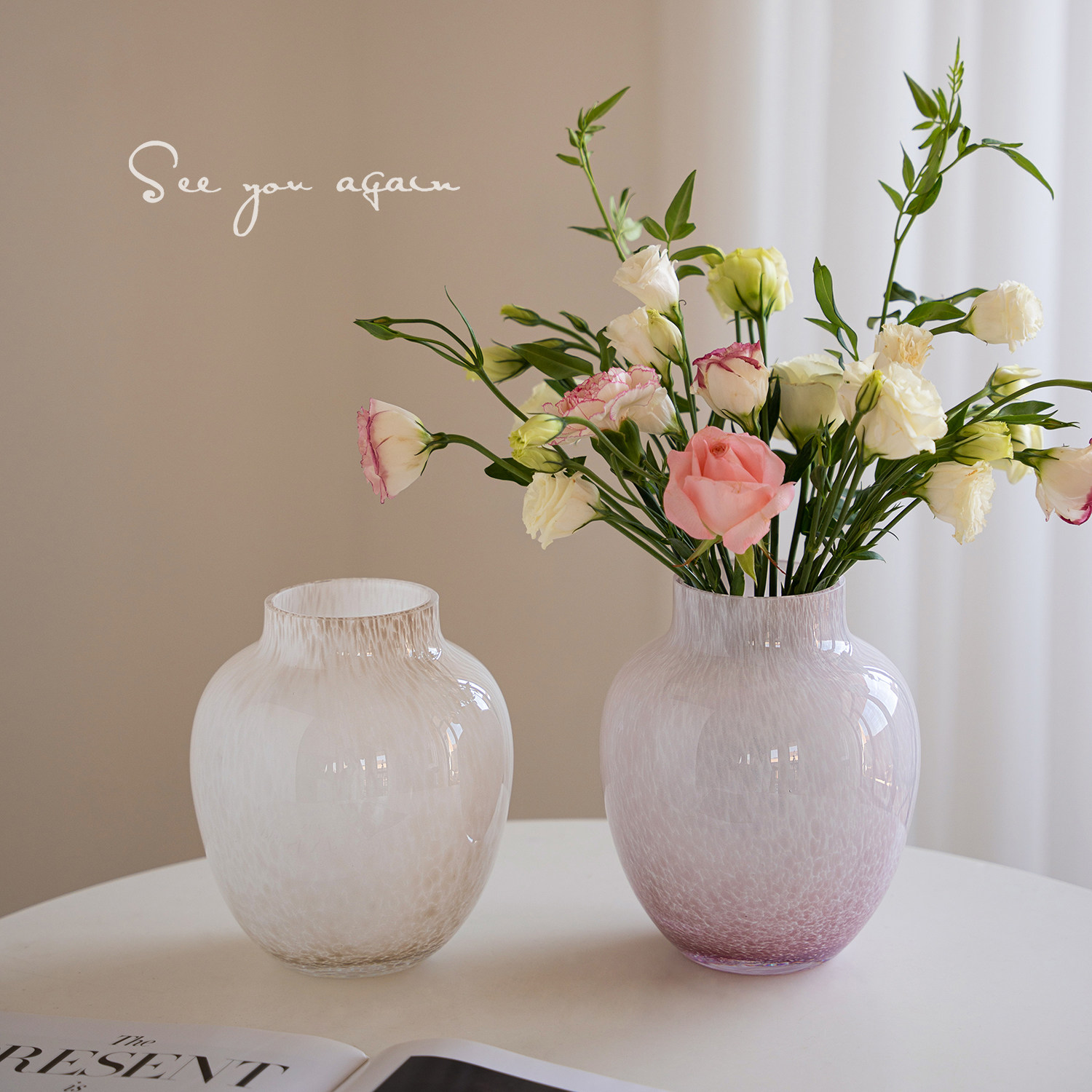 花瓶轻奢高级感法式粉色绝美艺术感水培鲜花客厅插花小众琉璃摆件,家居饰品,花瓶,淘宝优惠券,粉丝福利购,淘宝优惠卷