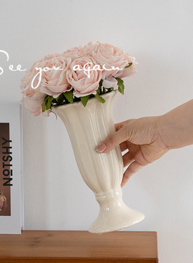 欧式陶瓷花瓶法式高级感复古白色大口径水培鲜花客厅插花餐桌摆件