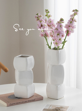 陶瓷花瓶法式白色简约isn风客厅个性几何插花鲜花艺术感装饰摆件