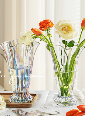 中古芬顿花瓶玻璃透明客厅插花高级感创意水培花器餐桌装饰品摆件