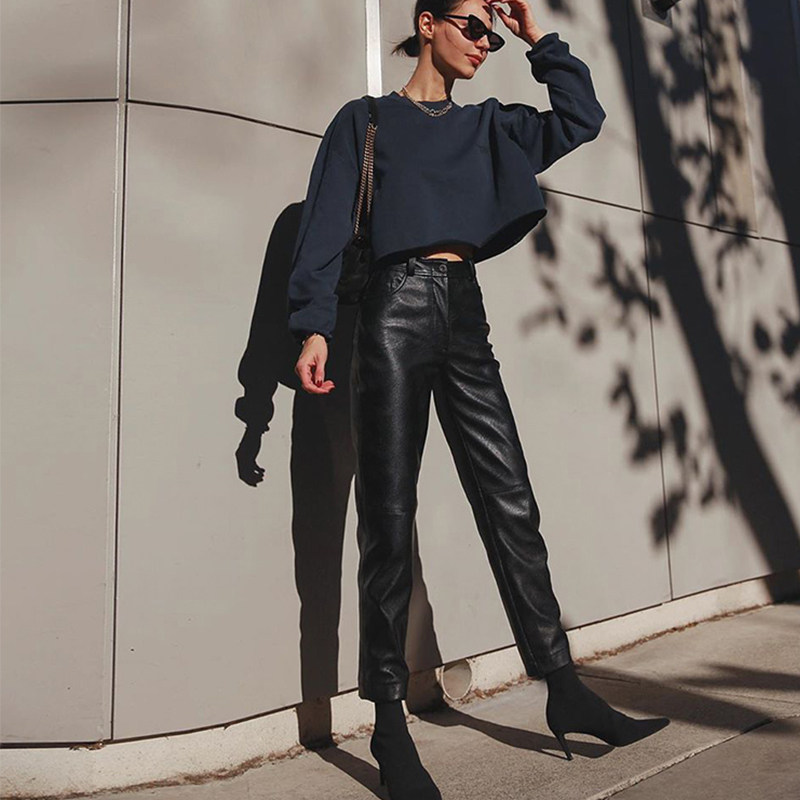 2025新款真皮皮裤女士春秋款外穿美式机车风九分羊皮直筒裤子,女装/女士精品,休闲裤,淘宝优惠券,粉丝福利购,淘宝优惠卷