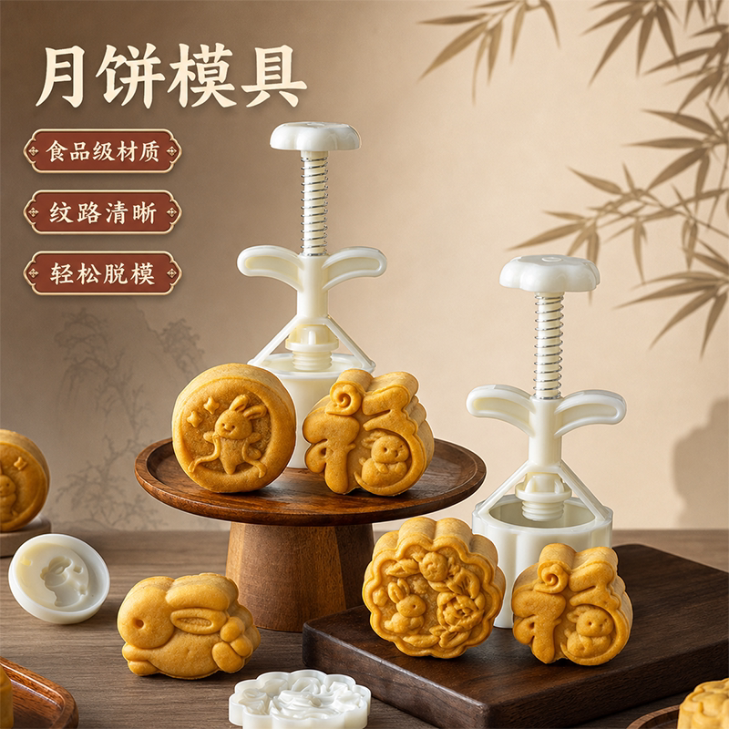 月饼模具2026新款烘焙手压式印具家商用广式冰皮糕点压模磨具模具