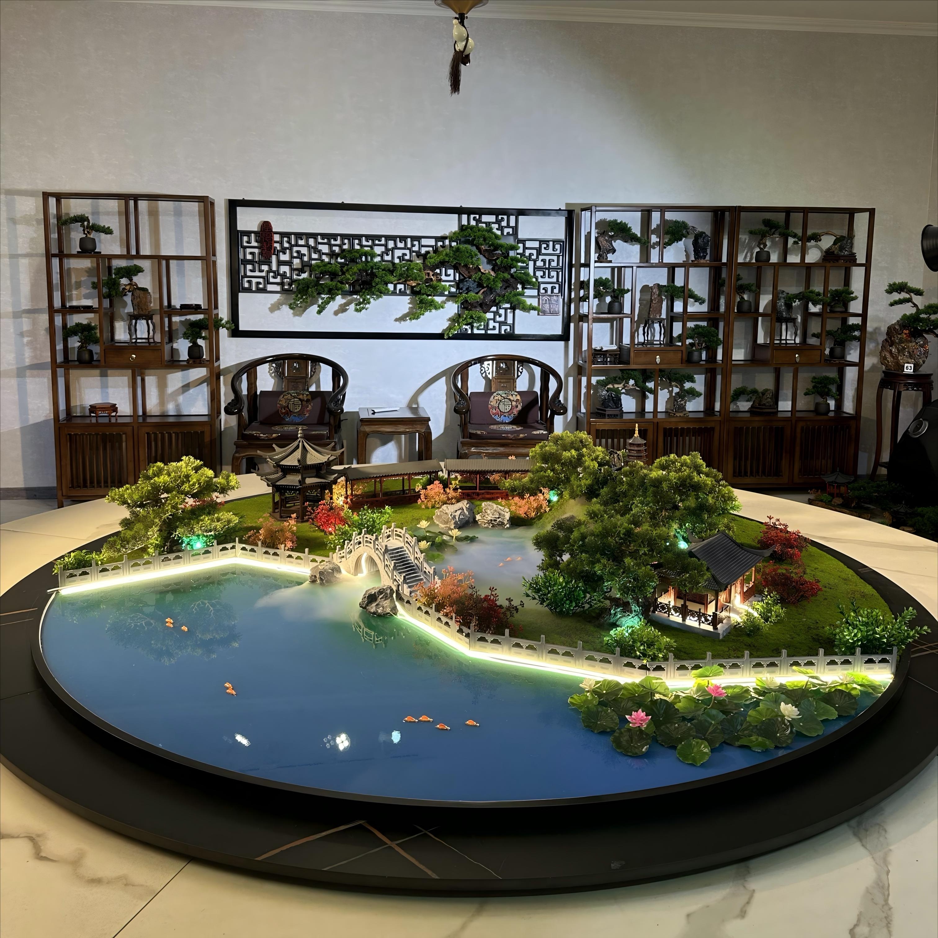 餐桌中间景观摆件灯光流水餐桌摆件喷雾景观摆件圆桌中间转盘摆花