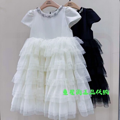 littlemoco国内代购26年秋款女童缎面网纱拼接礼服裙KBF3DRS021