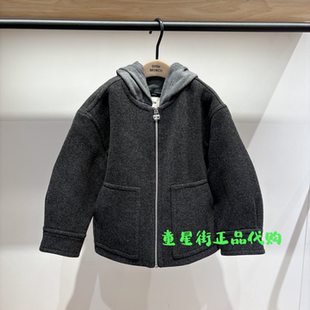 little moco专柜正品26年春男女童连帽假两件呢子外套KBF1COT004