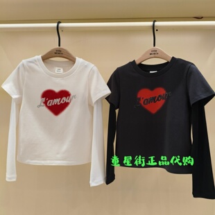 littlemoco国内代购26年秋款女童假两件圆领长袖T恤KBF3TEE025