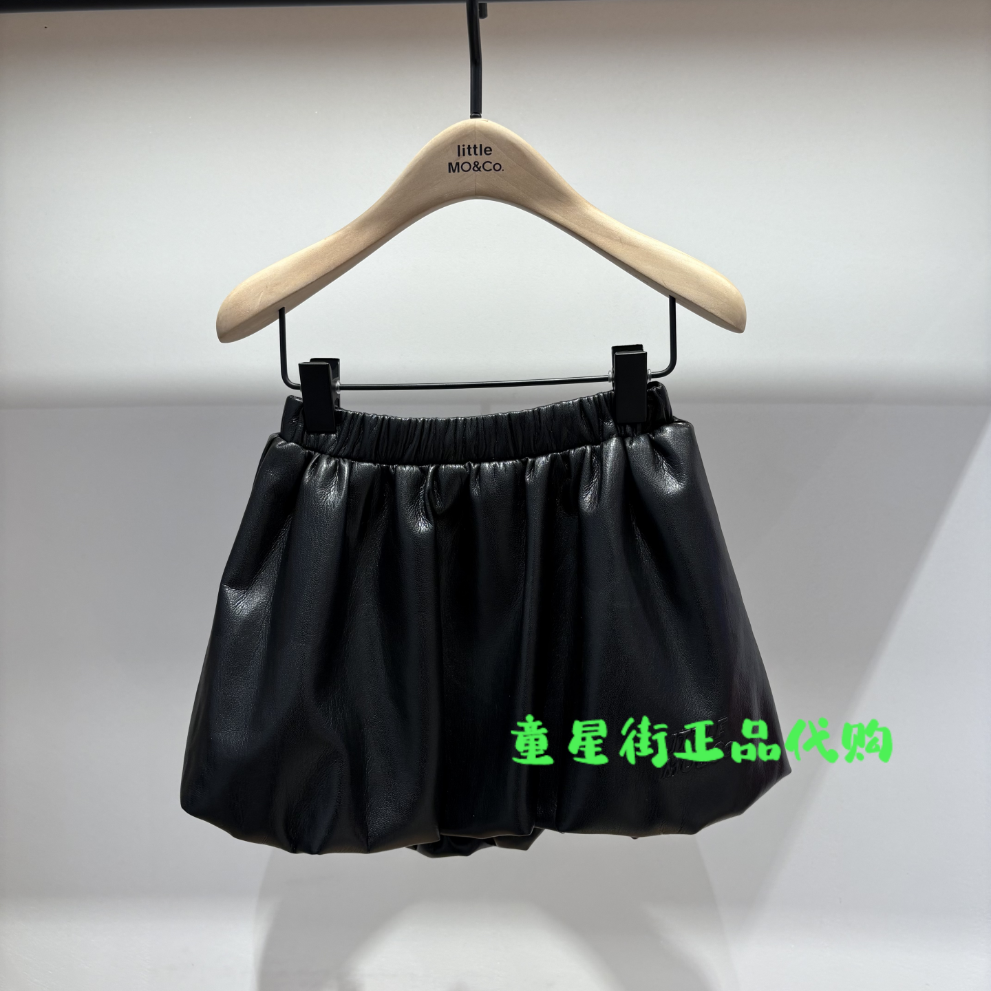 littlemoco专柜正品26年春款女童PU皮花苞皮裙半身裙KBF1SKT002