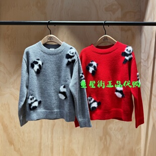 little moco专柜正品25年冬款男女童熊猫刺绣针织衫KBE4SWTT03奥