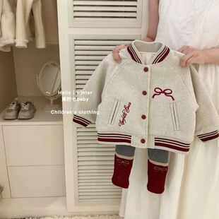 女童外套秋冬款2026新款儿童棒球服夹棉加厚上衣韩系童装毛呢大衣