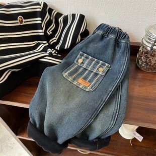 儿童套装2026冬季新品男女童抓痕加绒牛仔裤宝宝加厚卫衣两件套潮
