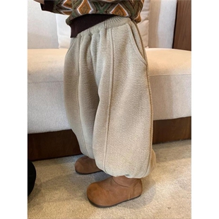 韩版洋气秋冬儿童百搭加绒长裤宝宝棉质休闲卫裤男女儿童萝卜裤