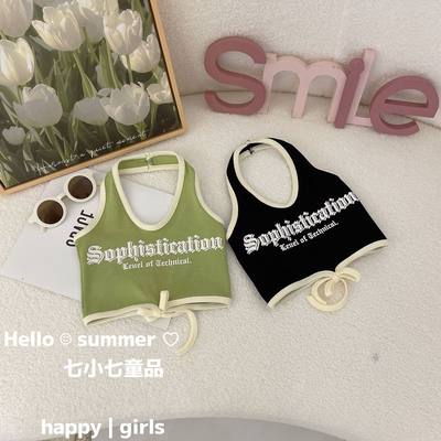 2025夏季女童洋气韩版印花甜酷风吊带女宝宝洋气露背韩系短款背心