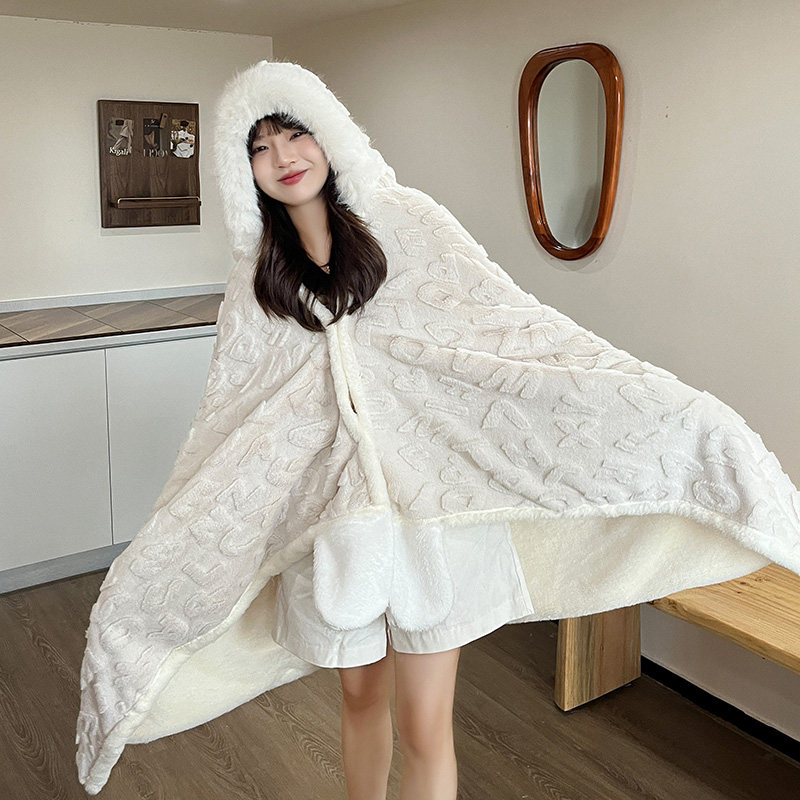 可穿式懒人披肩毛毯学生冬季双层加厚办公室午睡盖毯子斗篷式披风,服饰配件/皮带/帽子/围巾,围巾/丝巾/披肩,淘宝优惠券,粉丝福利购,淘宝优惠卷