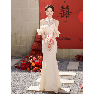 订婚礼服裙高级感2025新款敬酒服新娘鱼尾修身挂脖出阁宴夏季长款