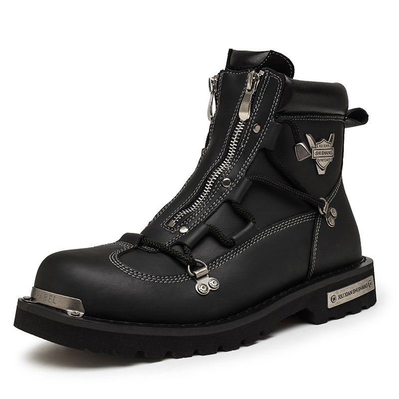 男鞋工装靴秋冬高帮拉链金属机车靴街头厚底大头皮靴休闲靴棉鞋子,流行男鞋,马丁靴,淘宝优惠券,粉丝福利购,淘宝优惠卷