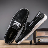 男鞋 潮 春低帮套脚磨砂牛皮面一脚蹬平底驾车单鞋 帆船鞋 乐福小皮鞋