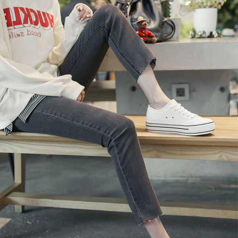 烟灰色牛仔裤女九分2020夏季薄款高腰显瘦百搭宽松烟管八分直筒裤