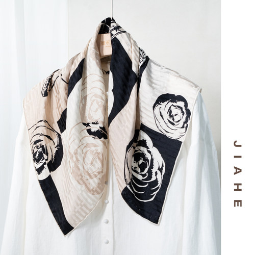 加禾【COCO小姐】16姆米桑蚕丝提花桑波段女士丝巾65*65