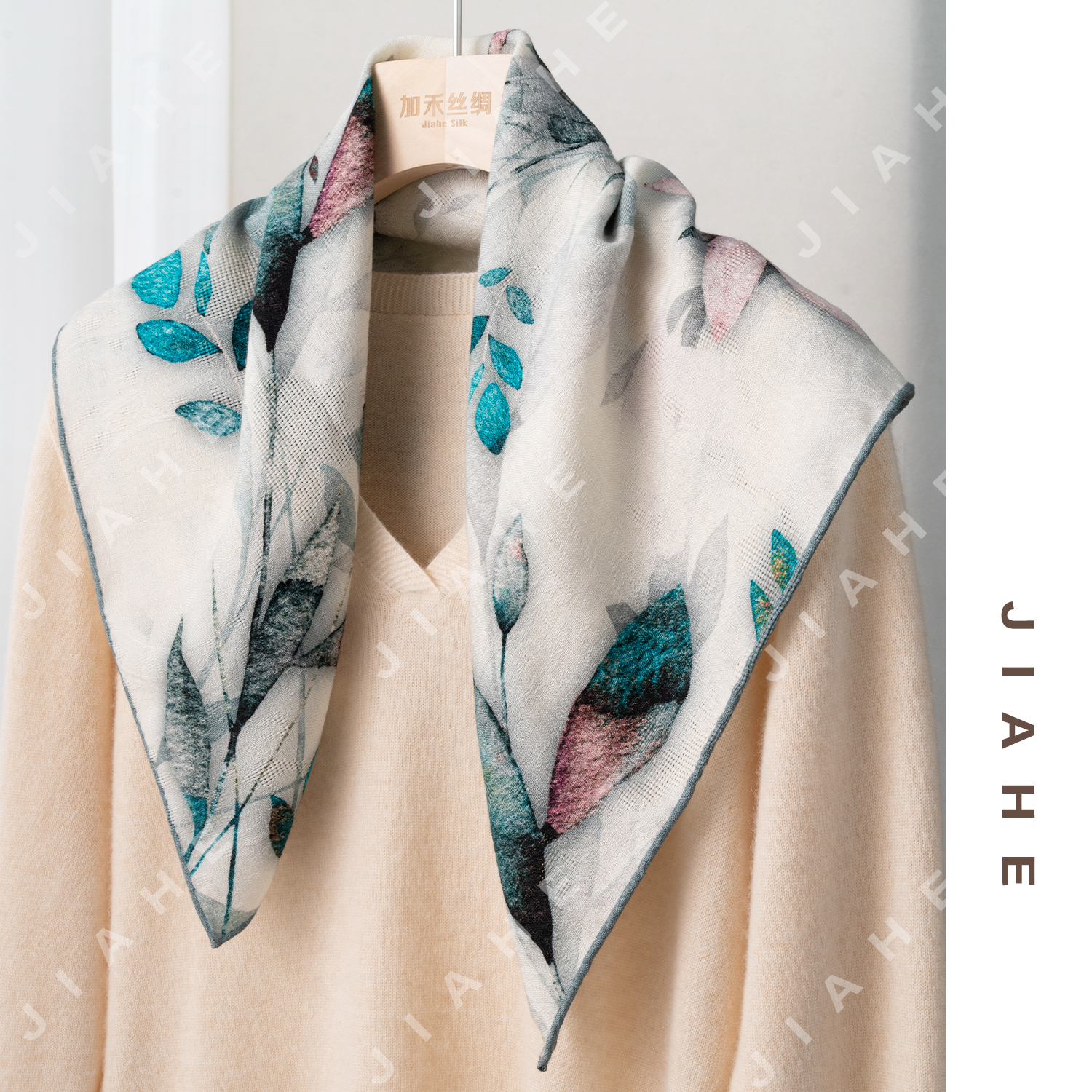 musi慕姒杨杨叶语  重磅新款双面异色丝羊绒女士围巾丝巾65*65