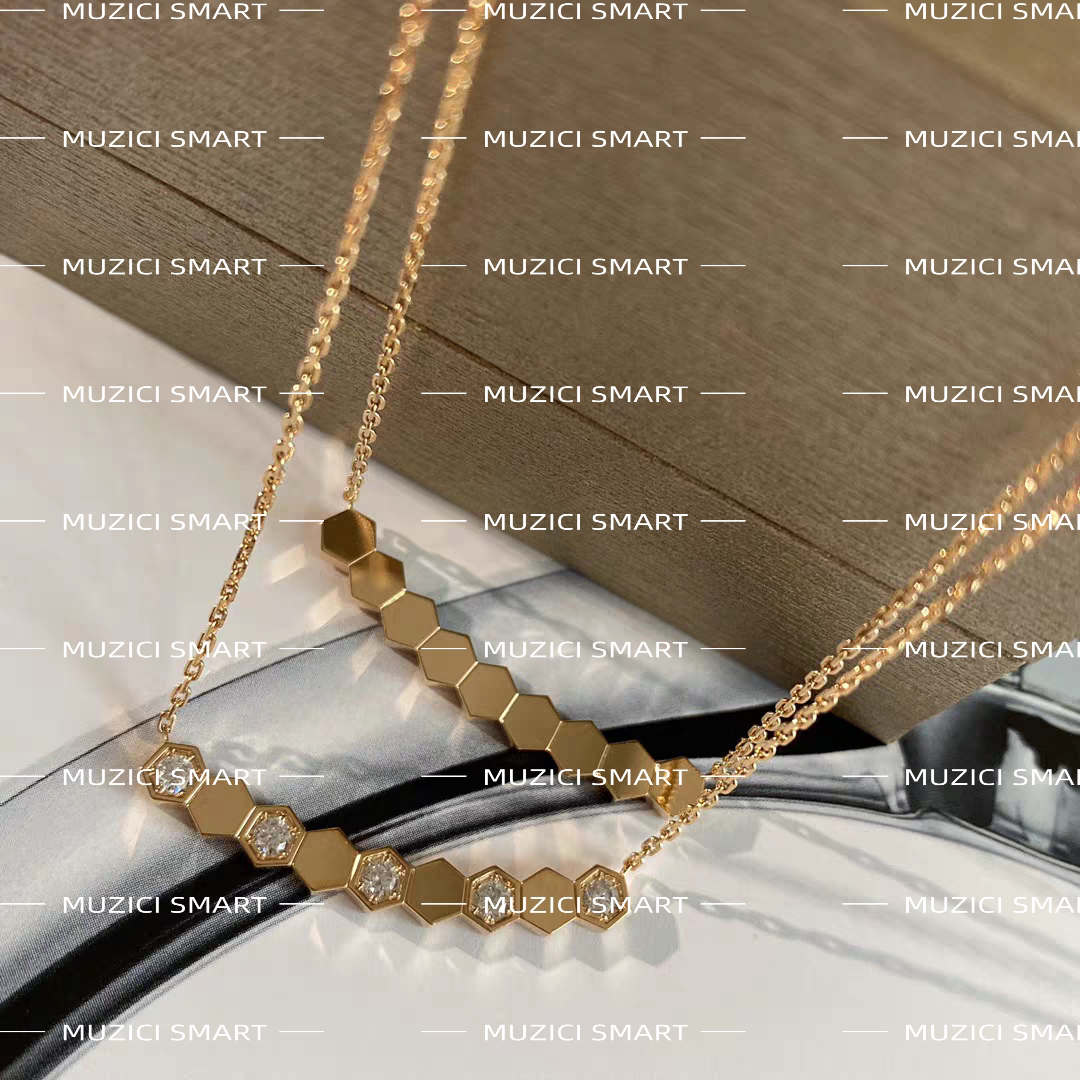 MUZICI SMART蜂巢项链女纯银18k金玫瑰金微笑蜂窝间钻纯银锁骨链