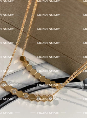 MUZICI SMART蜂巢项链女纯银18k金玫瑰金微笑蜂窝间钻纯银锁骨链