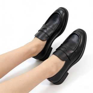 OFF法式复古英伦风檫色真皮乐福鞋2023春季新款