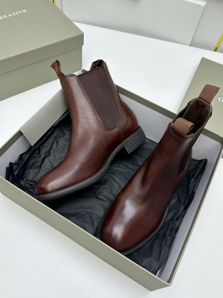 纯原外贸小众OC切尔西复古真皮短筒马丁靴