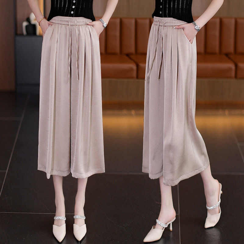 醋酸缎面阔腿裙裤女夏薄款2026新款高腰垂感甩裤宽松八分冰丝裤裙,女装/女士精品,大码裤装,淘宝优惠券,粉丝福利购,淘宝优惠卷