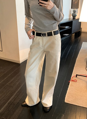 【13C】360度显腿直 加厚抓绒毛直筒牛仔裤中腰斜纹挺括休闲裤女